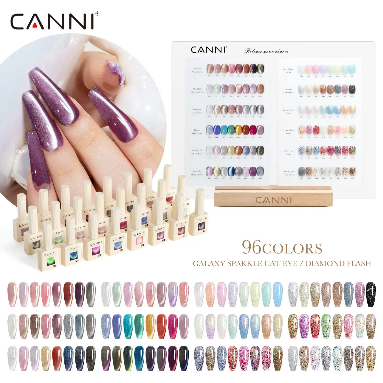 CANNI 9ml Cat Eye Gel Polish Kit Glitter Magnetic Nail Gel UV LED Soak Off HEMA Free TPO Free Long Lasting Diamond Flash Gel