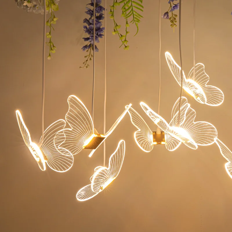 Modern Butterfly Pendant Lamp Landscape Atmosphere Lamps Indoor Butterfly Lights for Home Wedding Decoration LED String Light