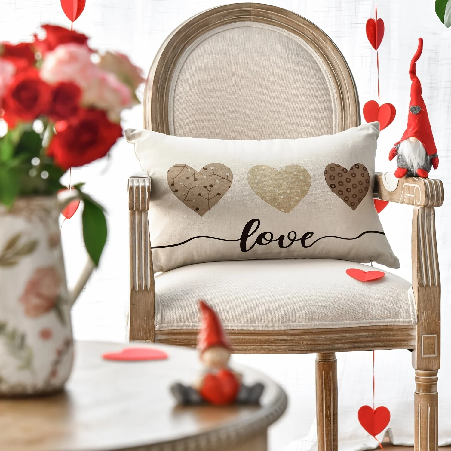 1pc Morandi Color Love Heart Themed Lumbar Pillow Cover, Suitable for Sofa, Bedroom, Living Room, Office, Gentle Gift for Lovers