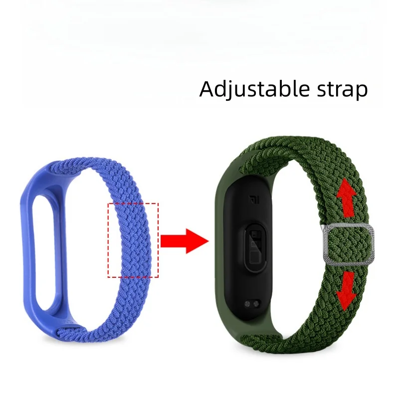 For Xiaomi Band mi3/4/5/6/7/8/9/10 Universal watch strap Adjustable elastic Woven Nylon Wristband snap fastener Smart Watch