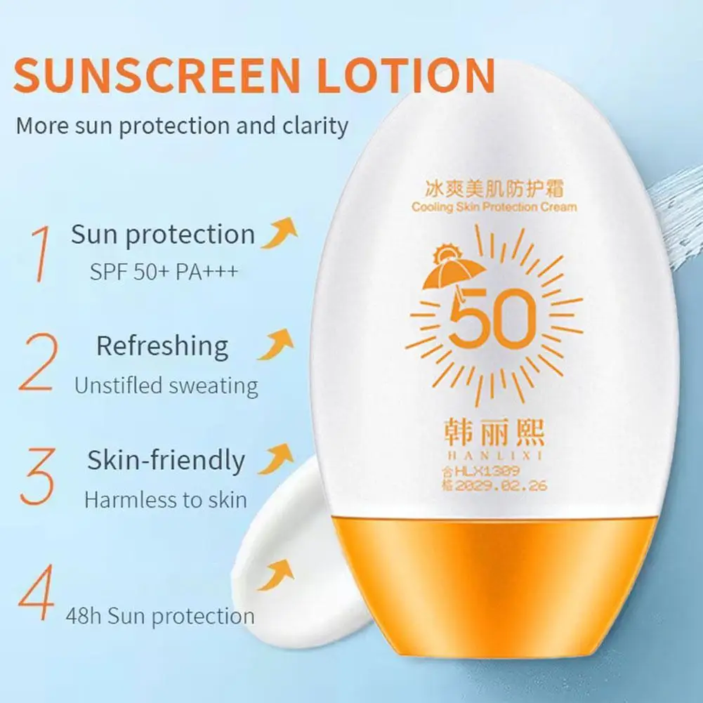 SPF50+ PA+++ Sunscreen Cream with Cooling Water-Drop Texture Instant Brightening Sunblock Waterproof Long-Lasting Face Body Care