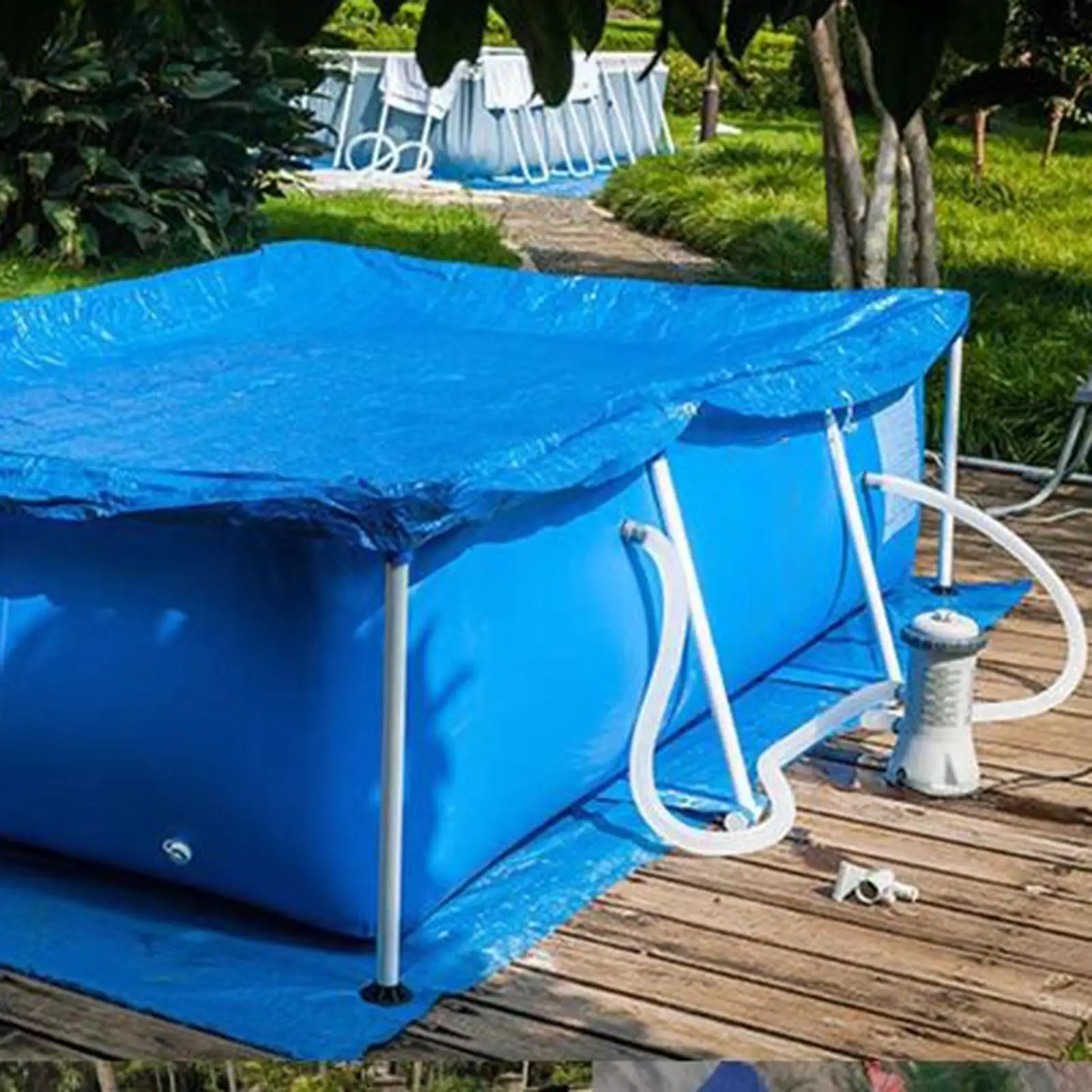Rectangle Swimming Pool Mat Ground Cloth Tarp Cover for Above Ground Pools Foldable PE Material Outdoor Garden Protector
