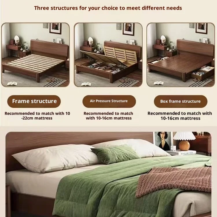 Mid-Century Modern Solid Wood Double Platform Bed Frame Minimalist Wooden Headboard Bedroom Furniture Apartment Home Decor