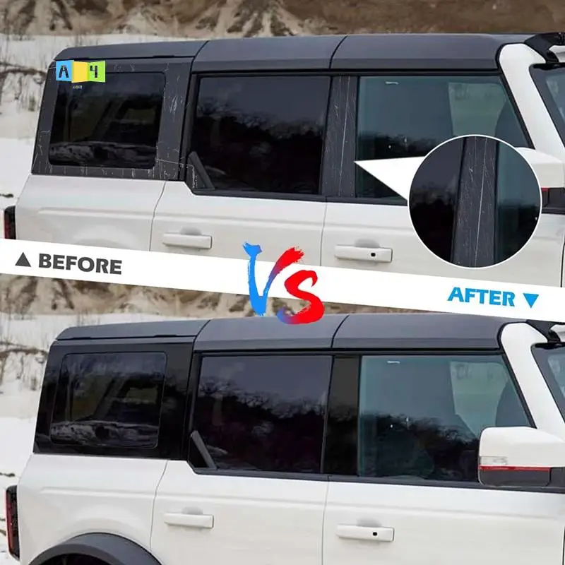 

A04E-для Ford Bronco 4-дверные 2021-2023 автомобильные стойки, комплект отделки, защита от царапин, формовочная крышка стойки B, центральные наклейки на окно