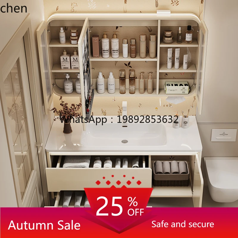

cream wind oak paint smart bathroom cabinet ceramic integrated basin wash basin cabinet