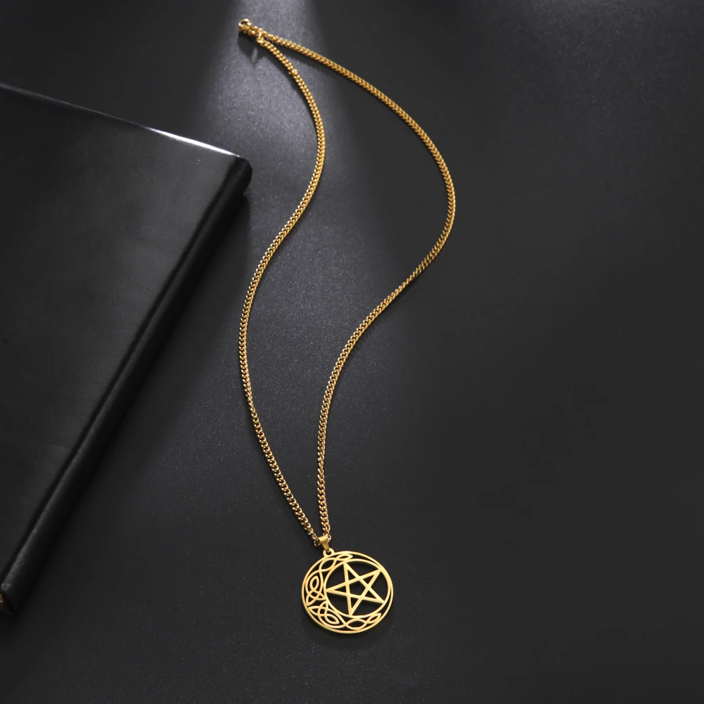 Dreamtimes Gothic Crescent Pentagram Necklace Pentacle Wicca Punk Statement Jewelry Creative Charm Fashion Women Delicacy Gift image 4