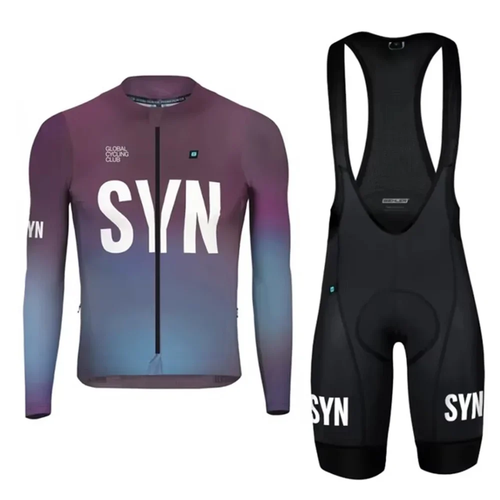 Syn primavera verão equipe de corrida masculina manga longa terno bicicleta vestuário ciclismo pro race team ls camisa e calças bib