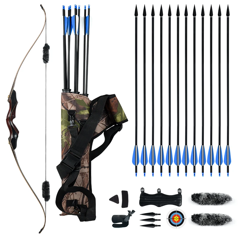 

Traditional Recurve Bow Laminated Bow Piece Dacron Bow String 12 Mixed Carbon Arrows Outdoor Hunting Competition Package