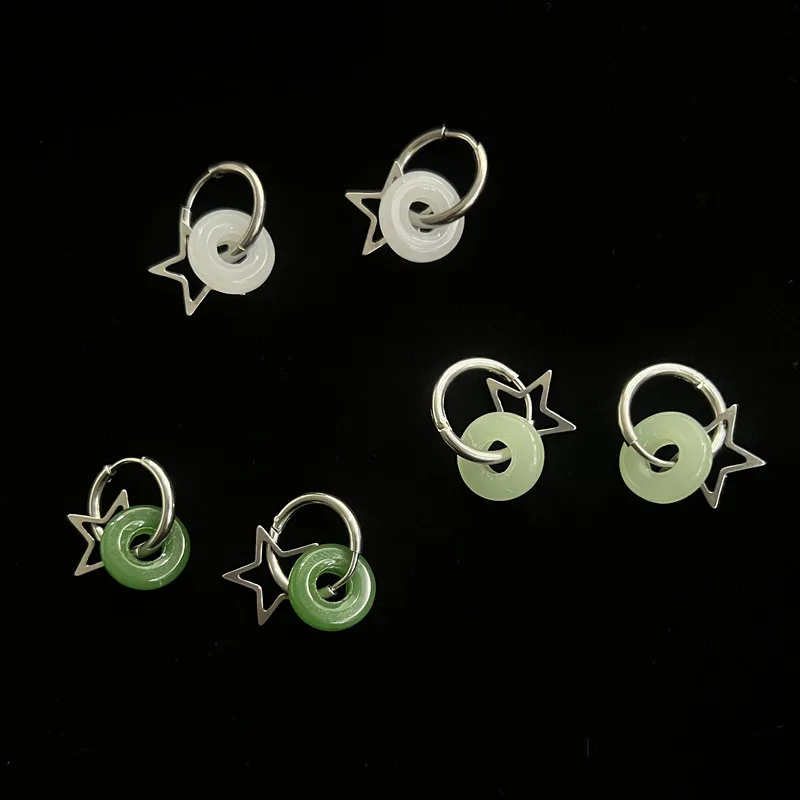 Se82e90c6660146c28a0198cb65fdd29fL Star Earrings Fashionable Gothic Harajuku Retro Cute Stainless Steel Y2K Moon Imitation Jade Earrings Girls Aesthetic Jewelry Mallzona