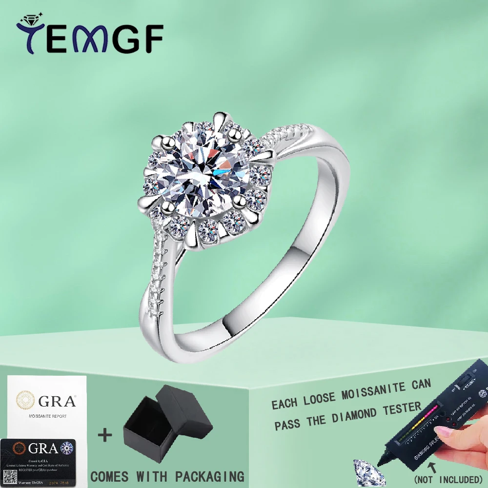 

TEMGF Sparkling 5mm/6.5mm Moissanite Rings 100% S925 Sterling Silver Proposal Ring for Women Fine Jewelry GRA Certification