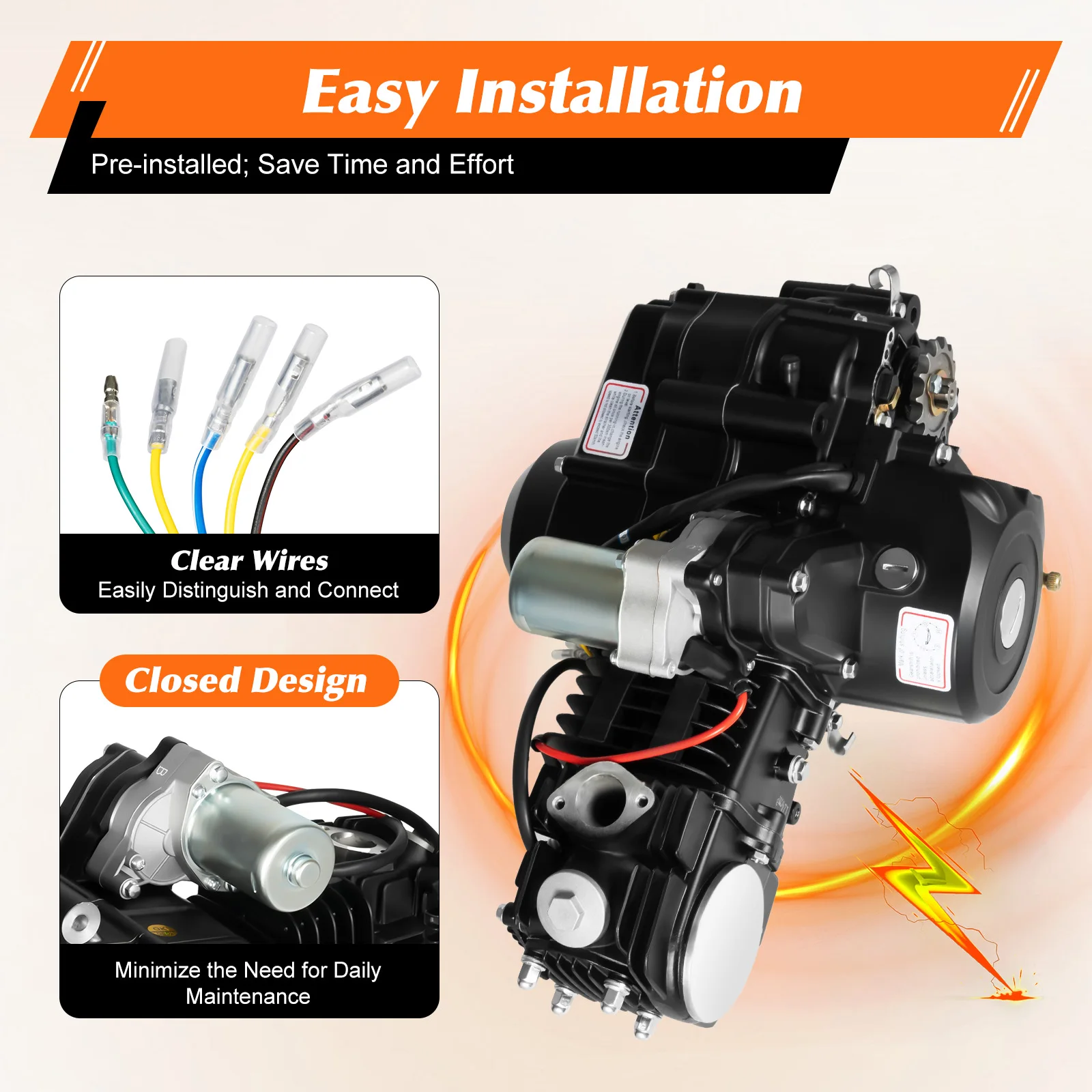 125CC 4 Stroke ATV Motor Engine Horizontal Motorcycle Engine Set Single Cylinder Two Stage Transmission