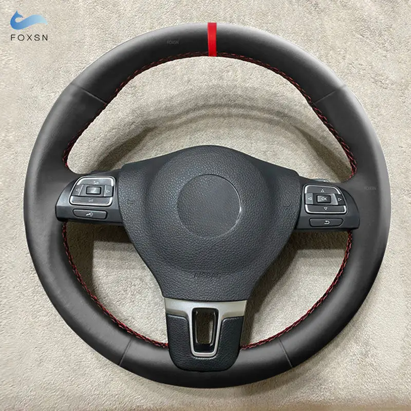 Steering Wheel Leather Cover For VW Golf 6 MK6 Caddy Jetta Bora Passat CC Tiguan Touran Car Interior Steering Wheel Cover Trim