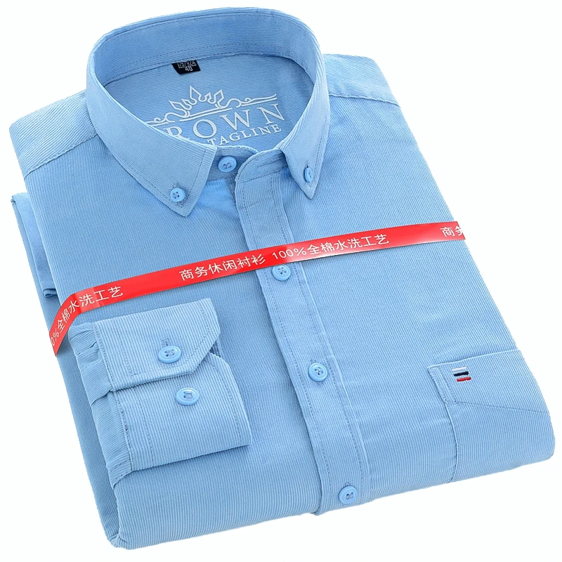 Bawełniana koszula sztruksowa dla mężczyzn Plus Size Casual Business Mens Solid Color Long Sleeve Leisure New Dress Top Shirt Clothes Winter — zdjęcie 2