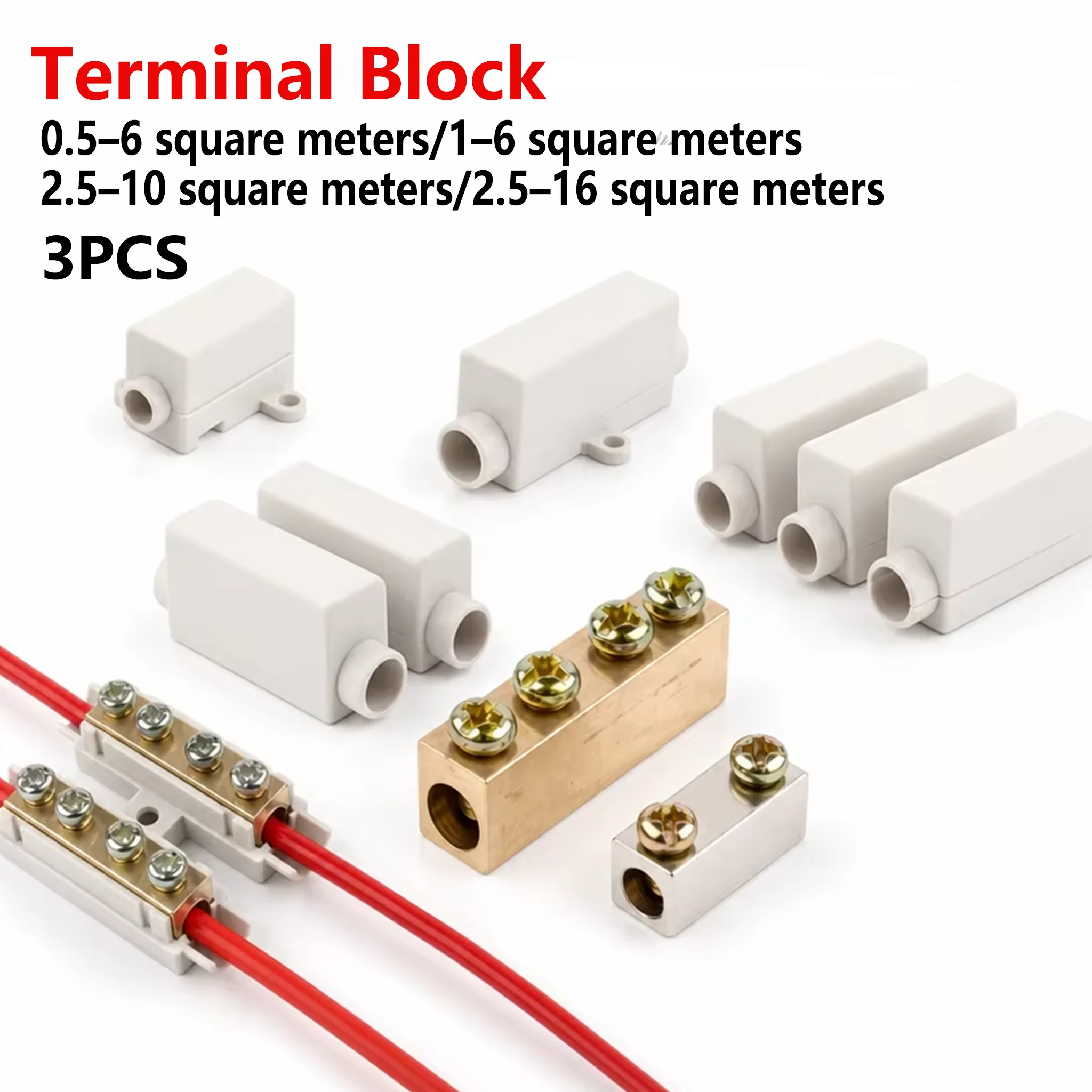 60A 400V High-Power Splitter Quick-Connect Wire Terminals 3-Piece Set for High-Current Conductors Brass Junction Box Connectors