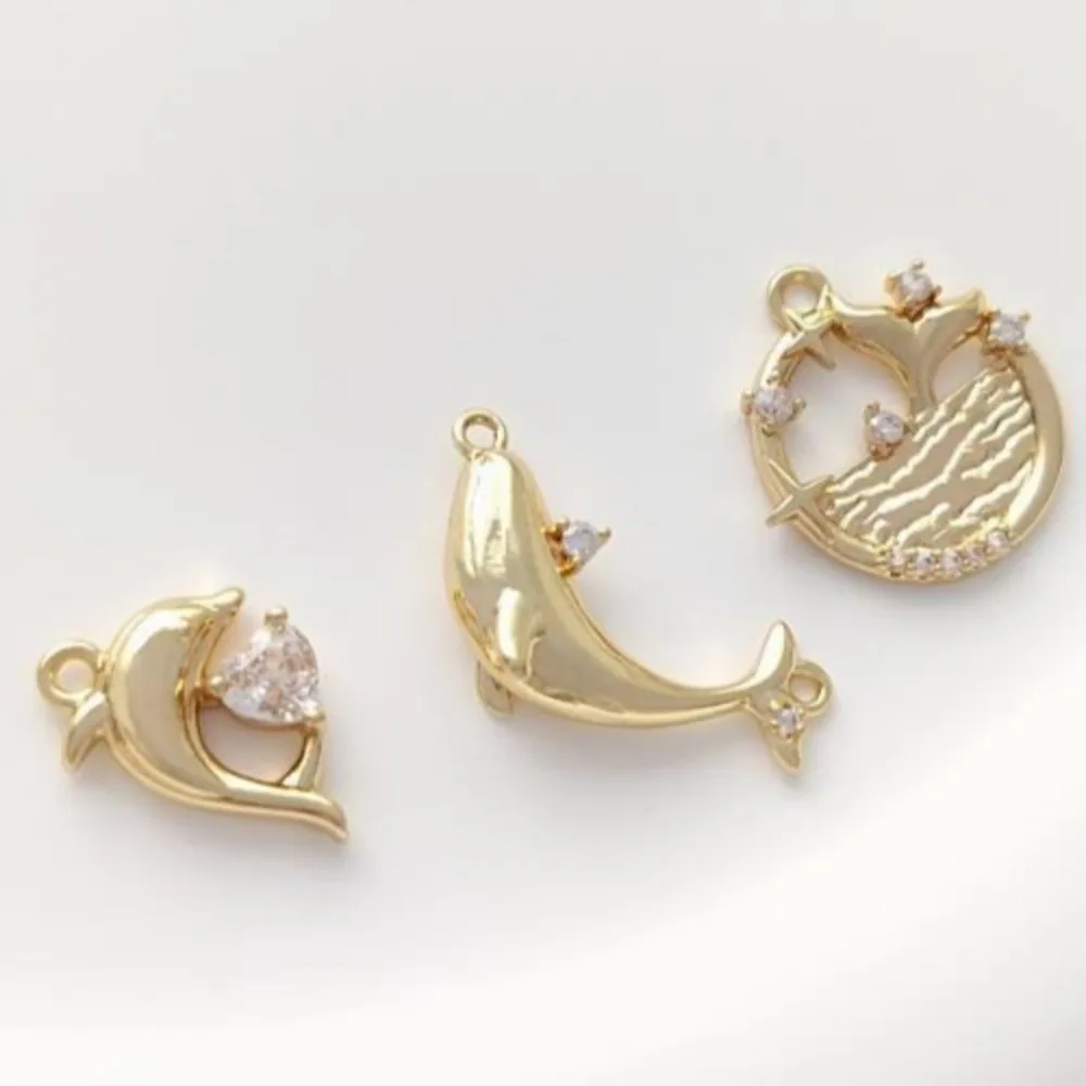 

1 шт., медные подвески, 14-каратное золото, инкрустированный цирконом, кит, дельфин, рыбий хвост, кулон, морская жизнь, кулон, браслет, серьги, кулон