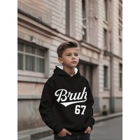 Boys Bruh Baseball Graphic Sweatshirt with Size 67 Design, Casual Long Sleeve Hoodie for Casual, Active and Trendy Wear