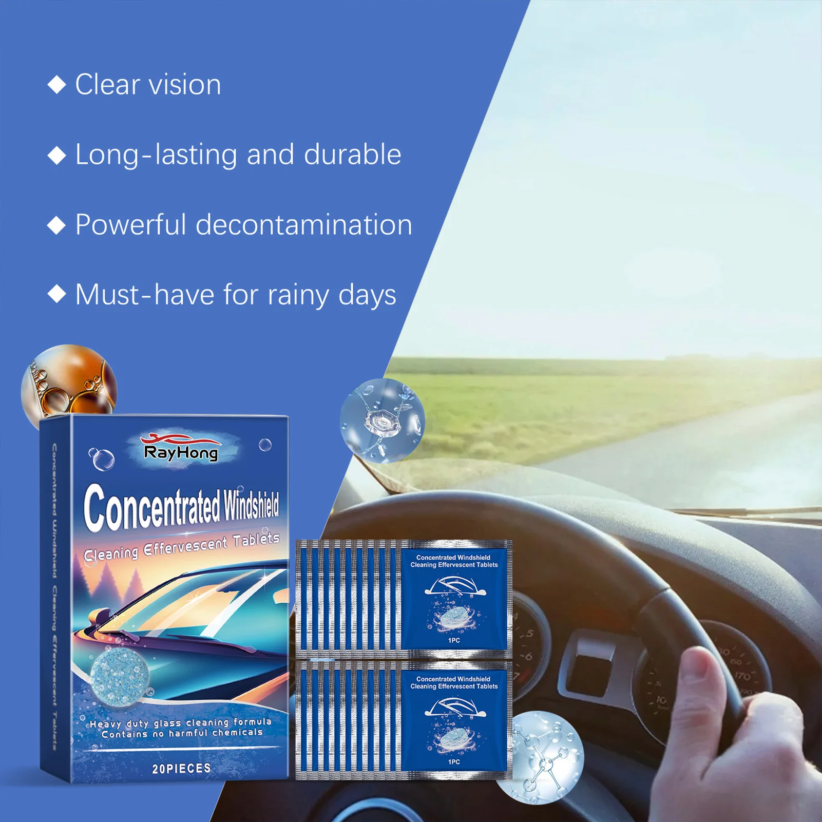 Car Windshield Washer Tablets Effective Performance Portable Automotive Glass Cleaner Suitable for Enhancing Driving Safety