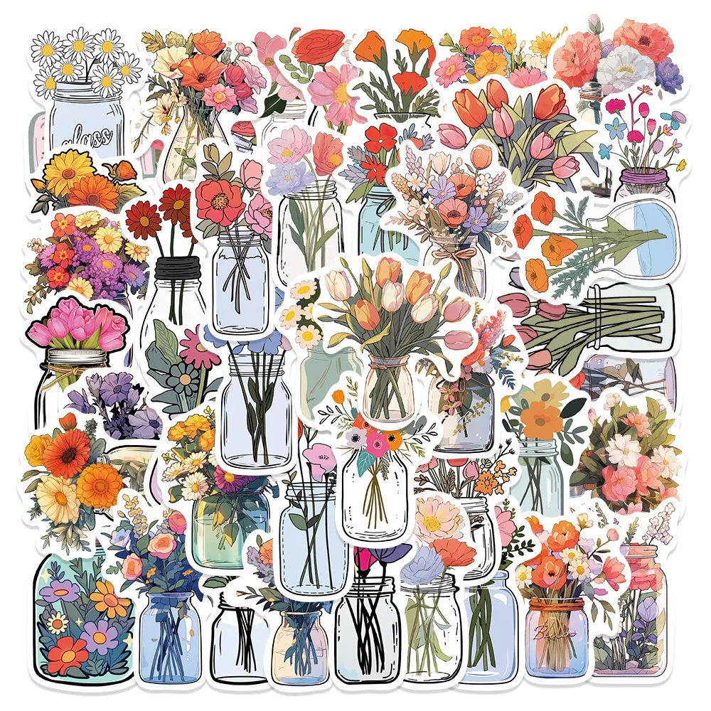 10/50Pcs Flowers Waterproof Graffiti Sticker Aesthetic Decorative Luggage Cup Guitar Laptop Phone Scrapbook kids Stickers Toy