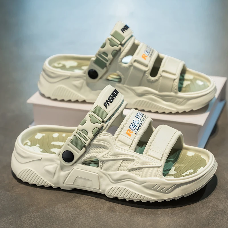 Men's Summer Outdoor Wear Anti-Slip Deodorant Wear-Resistant Casual Sandals Driving Large Size Beach Slippers EVA Material