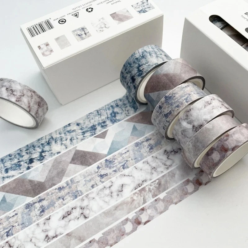 6Rolls/box Kawaii Handbook DIY Plaid Washi Tape Masking Tape Paper Gift Decoration Material 6 Colors in A Box 5 Meters in A Roll