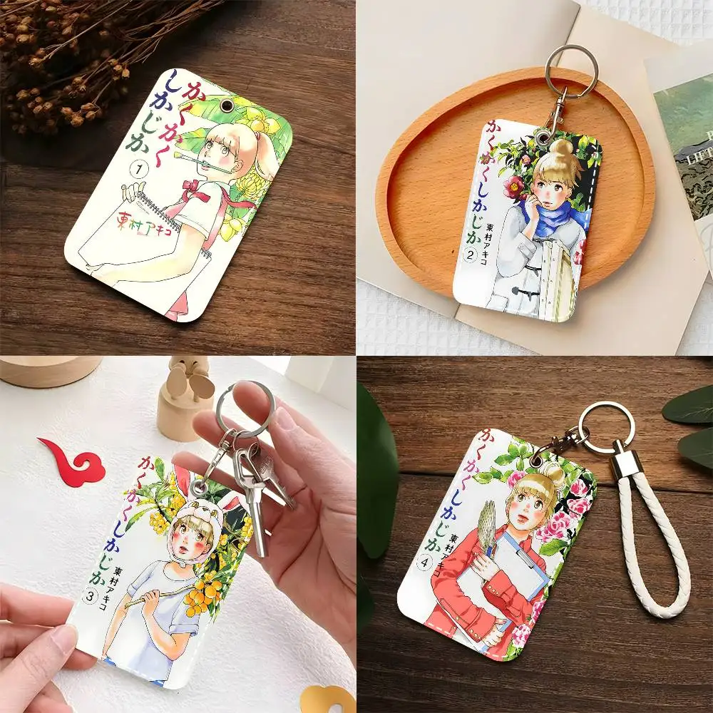 1pc Kakukaku Shikajika Card Case Keychain Access Card Bag Key Tag Ring Leather Card Holder Key Ring Access