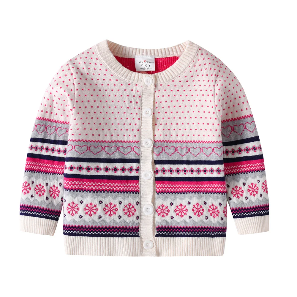VIKITA Teenager Strickjacken Mädchen Schneeflocken Herzform Gestreift Lässige Mode Niedliche Pullover Kinder Mantel Oberbekleidung Tops Kostüme – Detail 6