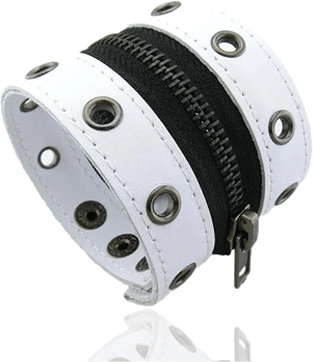 Punk Alloy Zipper Wristband Pu Leather Cuff Bracelet,7 1/2 Wrist