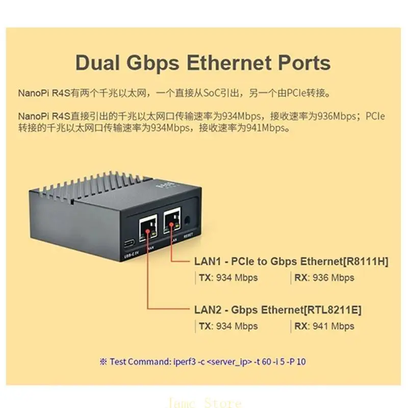 LX0B NANOPI R4S Mini router 1GB/4GB LPDDR4 Full Metal per Shell RK3399 Porta Ethernet a doppia gigabit per IoT NAS per