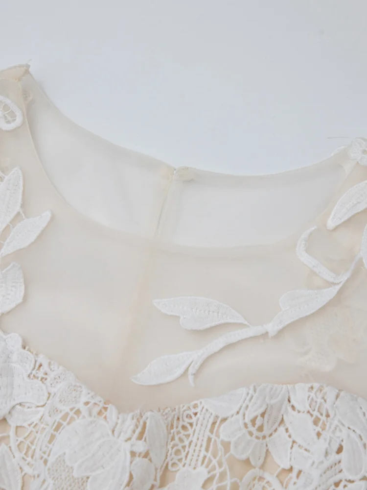 High Quality Lace Hollow Out Mesh Spliced O-Neck Summer Dress Women's Sleeveless Embroidery Water-Soluble Runway Long Dresses