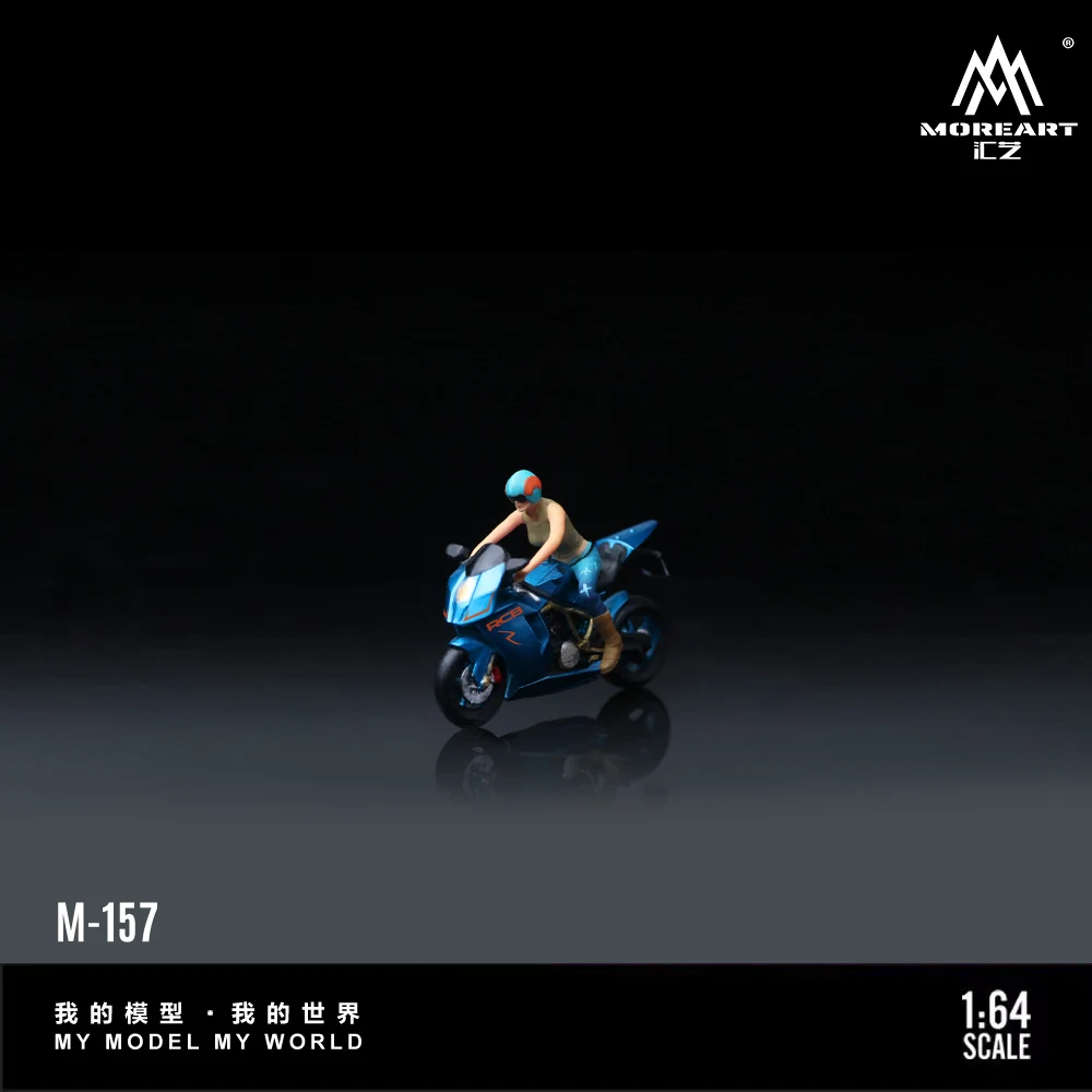 MoreArt 1:64 KTM1190 Bright Blue Girl Motorcycle Action Figure Resin Model, Miniature Scene Decoration Gift&Display