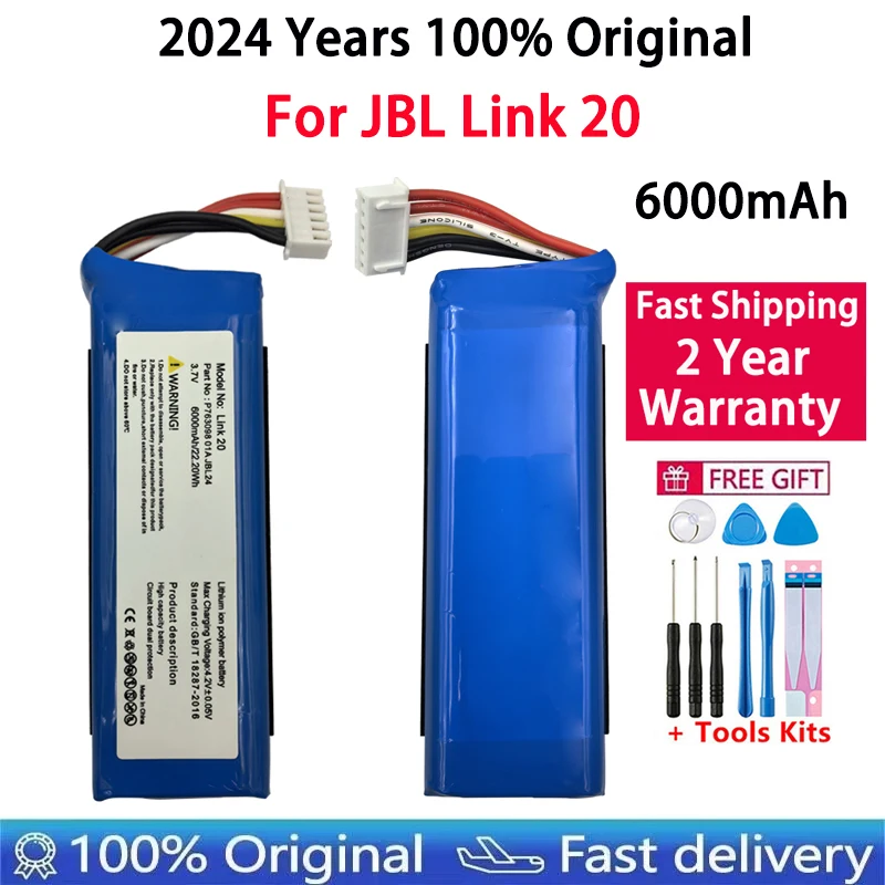 Fast Shipping 2024 Years 100% Original P763098 01A 6000mAh Speaker Battery For JBL Link 20 Link20 Loudspeaker Bluetooth Bateria