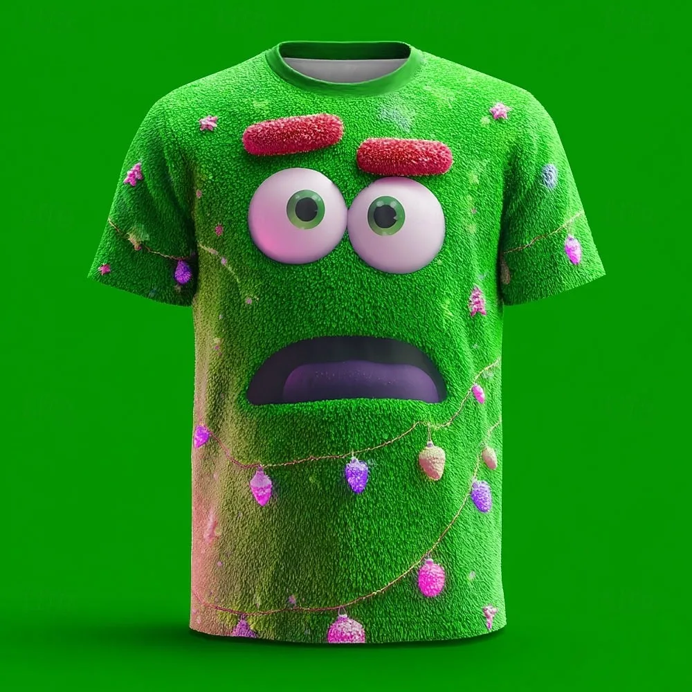 Men's Vision 3D funny expression short sleeved T-shirt fashionable round neck shirt designer party daily holiday men's clothing