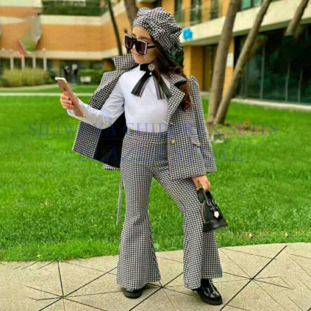 

Модная одежда для девочек, роскошные однобортные облегающие комплекты из двух предметов с лацканами и куртками и брюками, детские костюмы по индивидуальному заказу, наряды