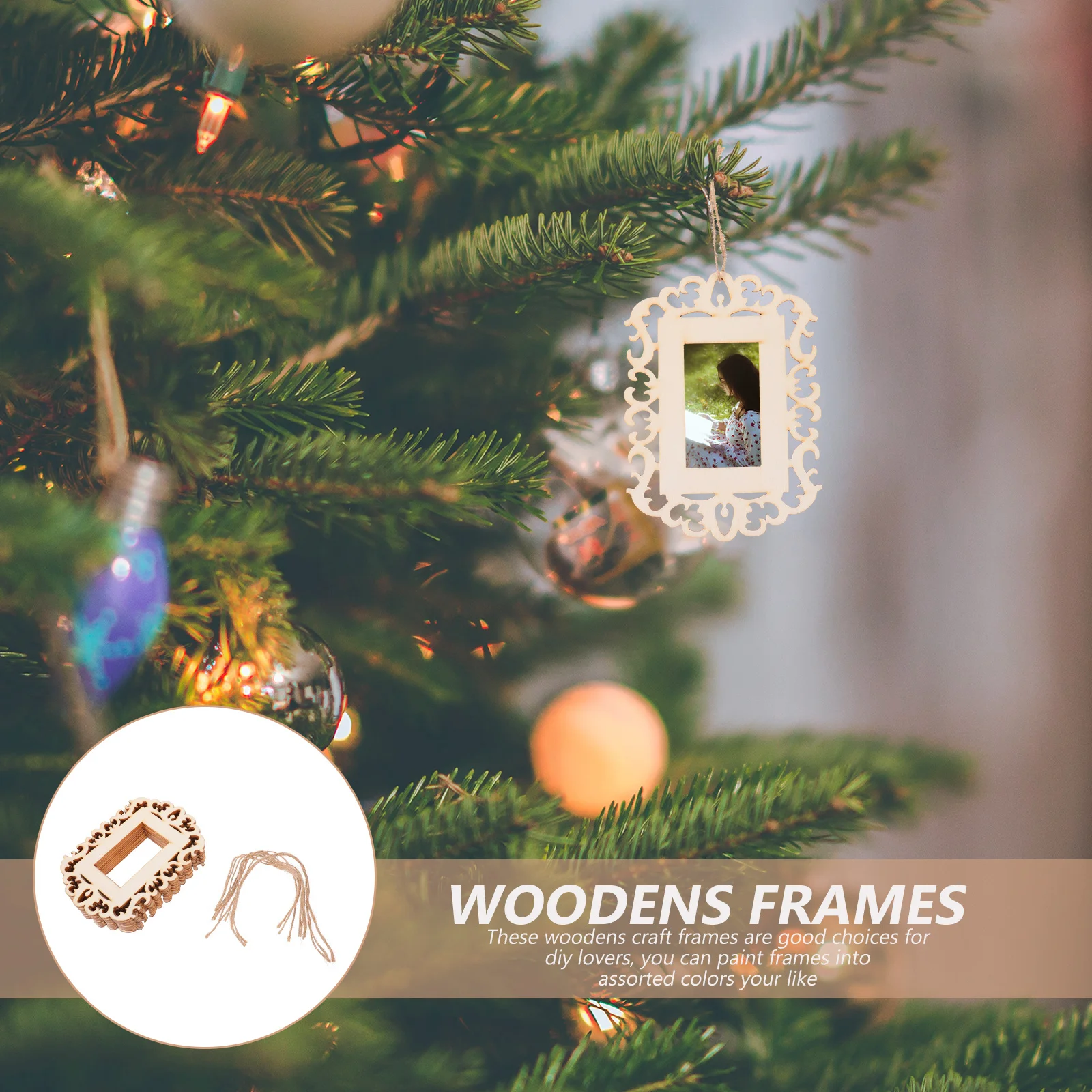 

12pcs Wooden Photo Frame Pendants Unfinished Cutouts For Diy Hanging Decor Projects Wood Hollow Pendant Blank Slices