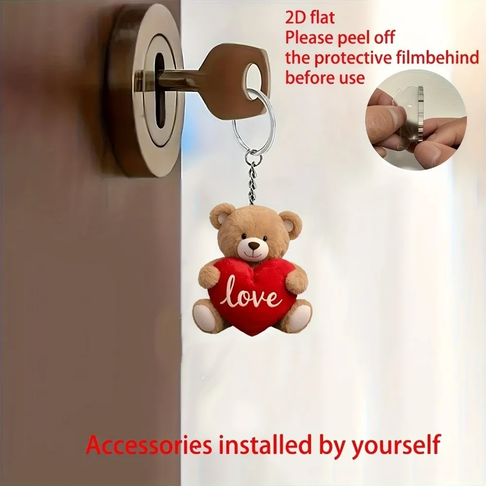 

Bag Charm Cute Bear Hanging Ornament Acrylic Mini Bear Heart Pendant Valentine's Day 2D Little Bear Keychain Graduation Gifts