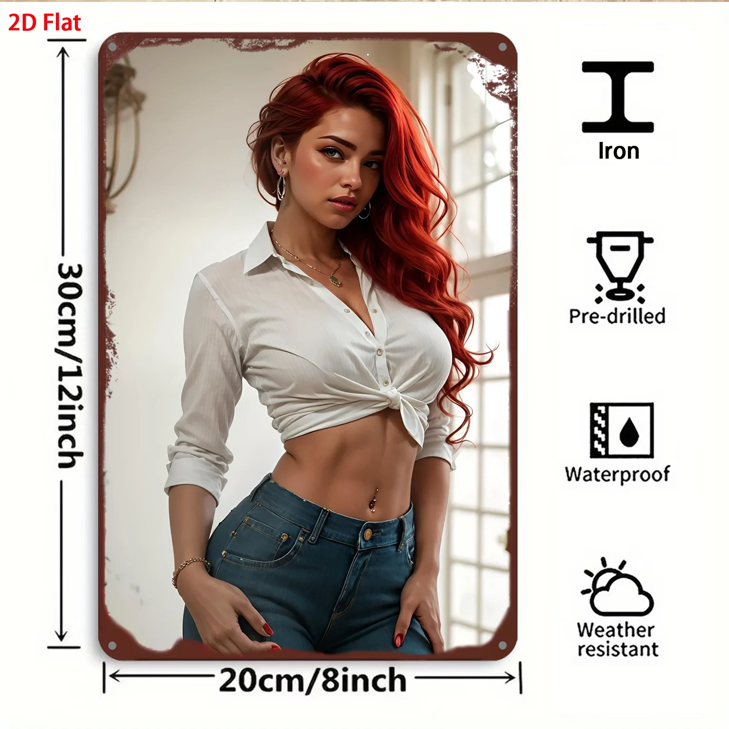 2D Metal Sign, 8x12 Inch, High Rigidity, Modern Art for Women Theme, Durable Wall Art for Studio, Shop, Bar, Club Gift