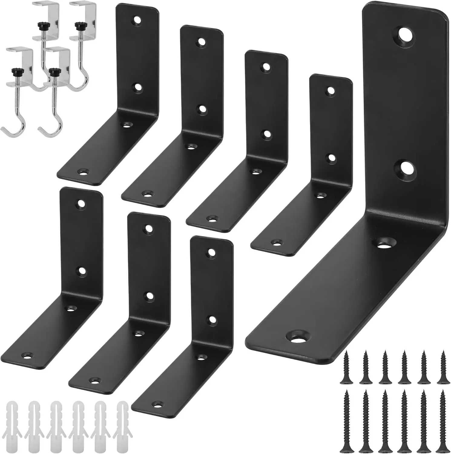 

Heavy Duty L Brackets for Shelves, 8 Pack Black Metal Countertop Support, Wall Mounting for Wood