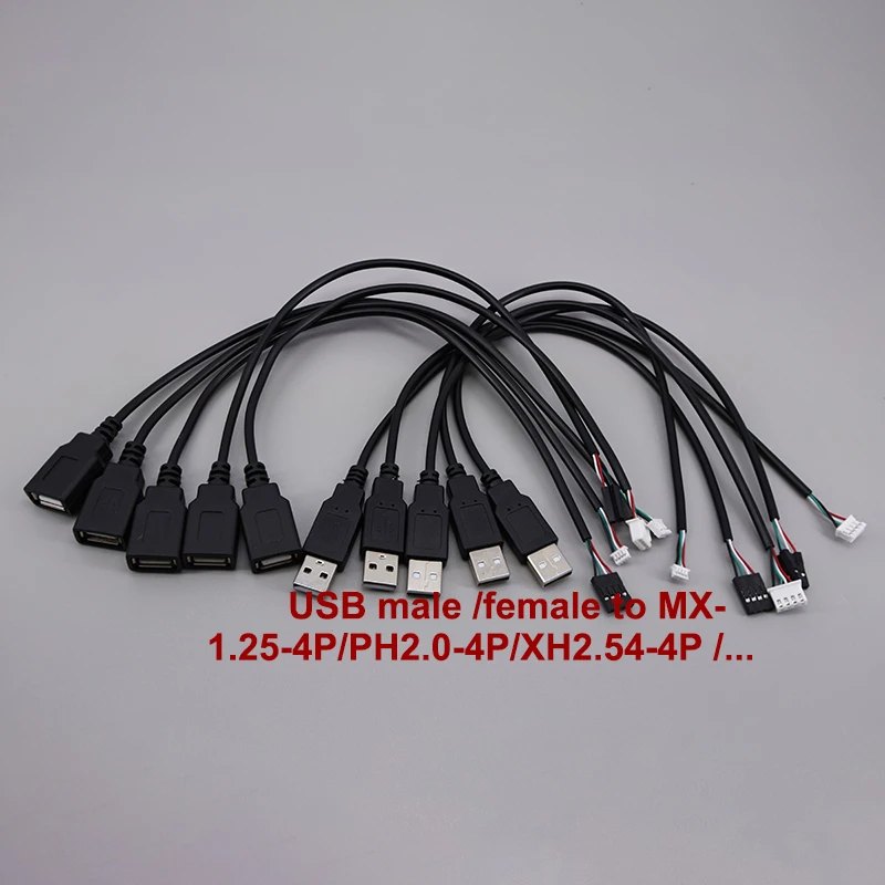 0.3M USB Male to Female Terminal Data Line Cable JST 1.25/PH2.0/XH2.54-4Pin Connector Adapter Extension Cord for Touch Screen