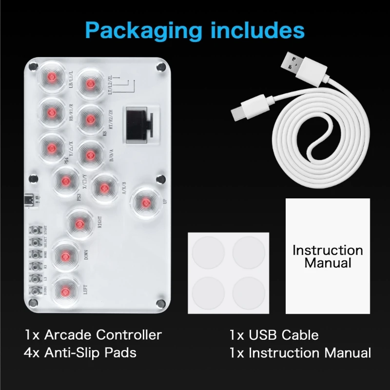 1 Set 12-Key Fighting Keyboards Game Controller with Type C Data Line