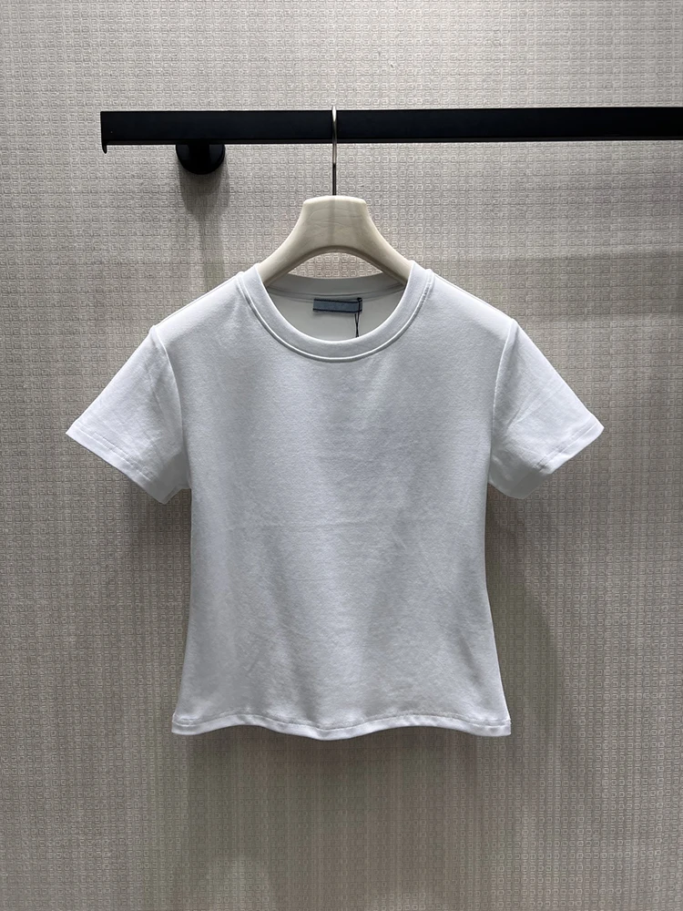 Summer Fashion White Color Spaghetti Short Style Casual T-Shirts Women's Solid Color O-Neck Short Sleeve Slim Tops