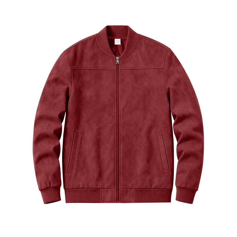 Herren-Bomberjacke für Herbst und Winter, lässiger Schnitt, große Größen, aus Wildleder, mit Reißverschluss, Stehkragen, lange Ärmel.