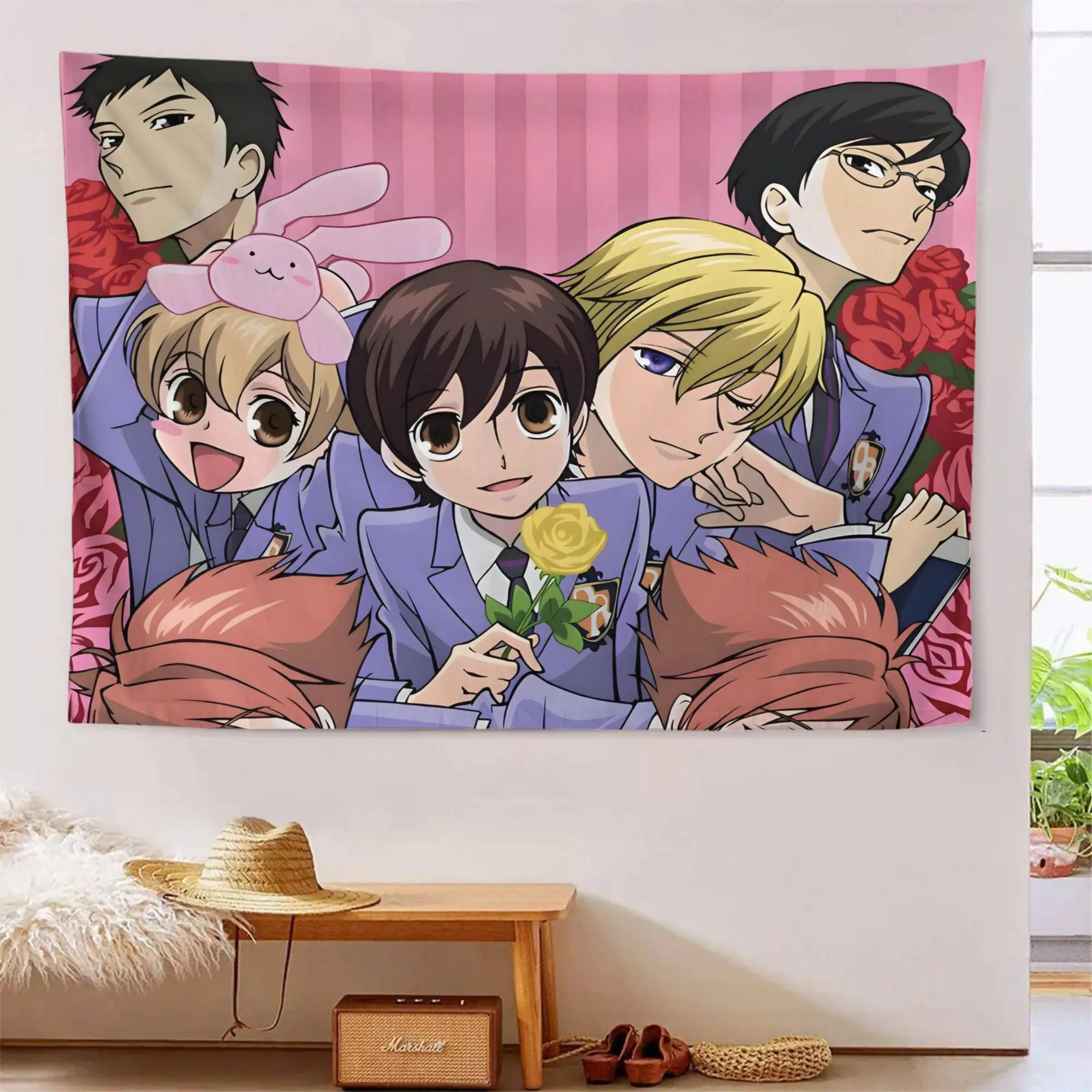 Ouran High School Host Club Minimalist Tapestry - Vibrant Anime Design with Roses & Hearts, S Horizontal Hanging