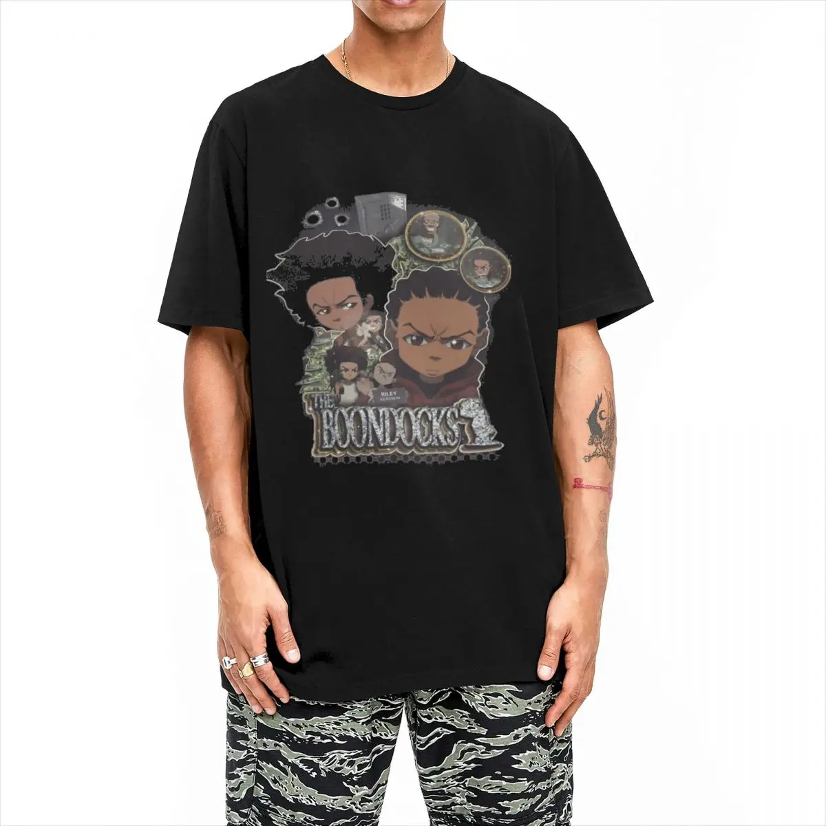 Men Women's The Boondocks Anime Cartoon T Shirt Huey and Riley 100% Cotton Clothes Cool Short Sleeve Round Collar Summer T-Shirt