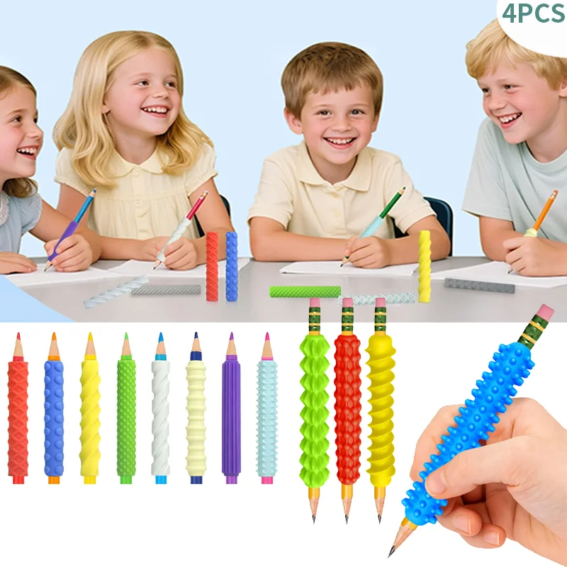4PCS Kinder Erwachsene Silikon Strukturierte Bleistift Griffe Sensorischen Fidget Roller Spielzeug für ADHS Autismus Stress Reli
