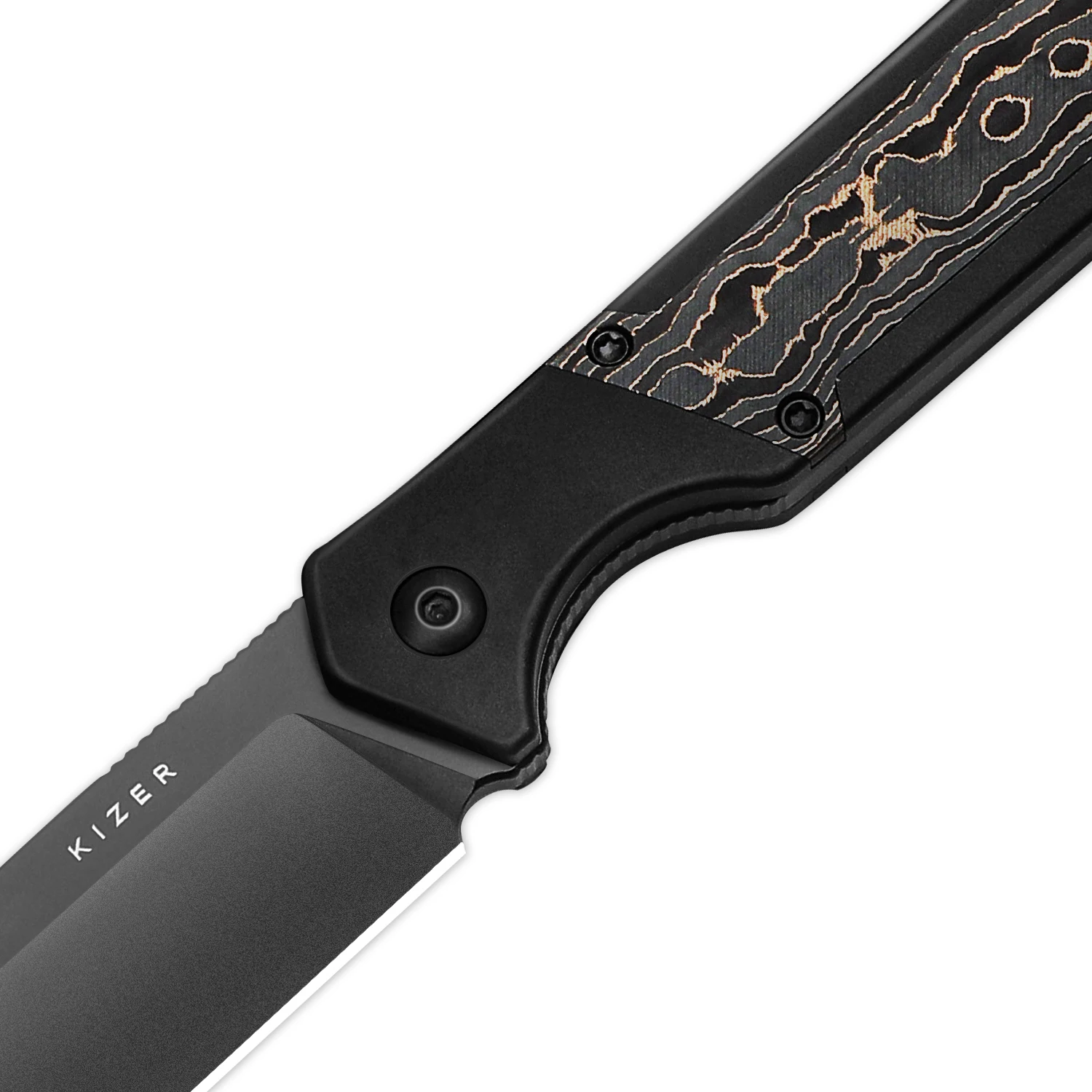 Kizer EDC شفرة مثبتة سكين 1067A1 Militaw الألومنيوم وكامو الذهب الدهون الكربون مقبض مع S35VN شفرة فولاذية سكاكين الصيد في الهواء الطلق #3