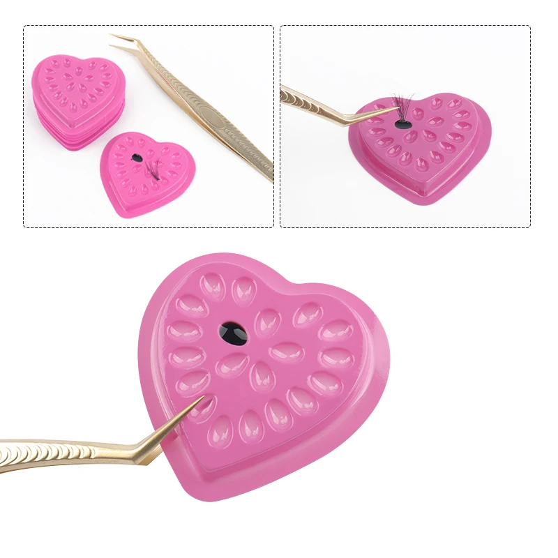 100pcs Disposable False Eyelash Glue Holder Pallet Pad Lash Extension Adhesive Gasket Palette Heart Shape Eyelashes Lifting Tool