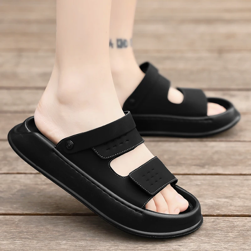 Men's Summer Outdoor Casual Sandals Anti-Slip Wear-Resistant Thick Bottom Two-Way Slippers Driving Comfortable Breathable Fli...