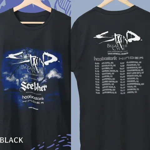 2026 Staind Break The Cycle 25th Anniversary Tour T-shirt Seether Hoobastank Hinder Double Sided Rock Fans Cotton Short Sleeve