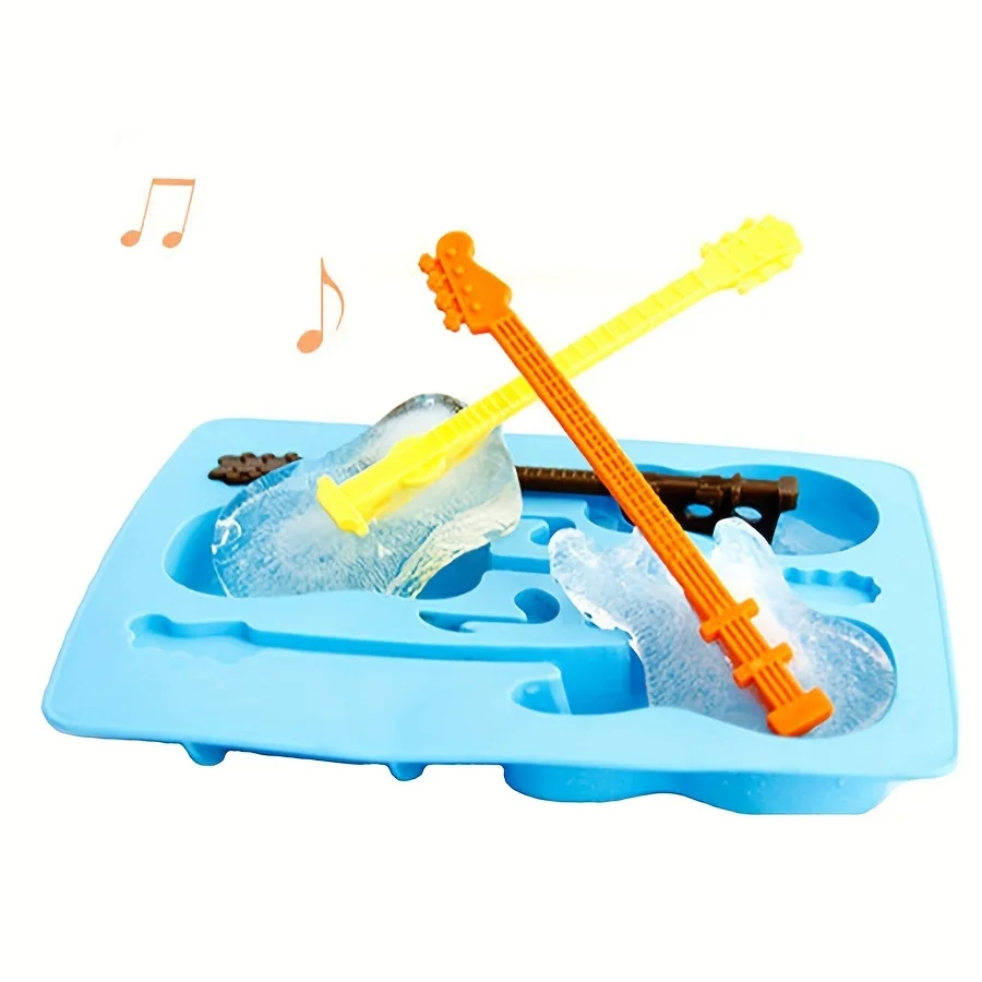 Silicone Ice Cube for Music Celebration, Fun Tray Mold, Creative Guitar Styling Ice Mold, Chocolate, Concert, 1 Set