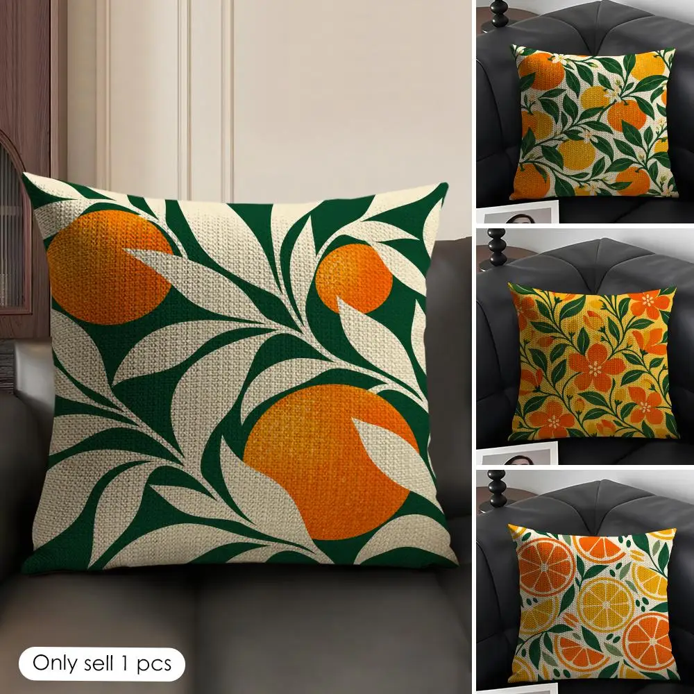 Colorful Abstract Fruits Floral Design Cushion Cover Skin-Friendly Linen Pillow Cover Durable Hypoallergenic Washable Soft